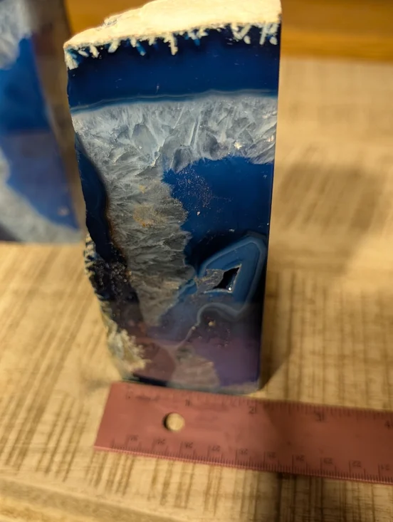 Pair Of Agate Geodes Bookends or Design Pieces Cobalt Blue + Tiny Druzy Pockets - Picture 3 of 13